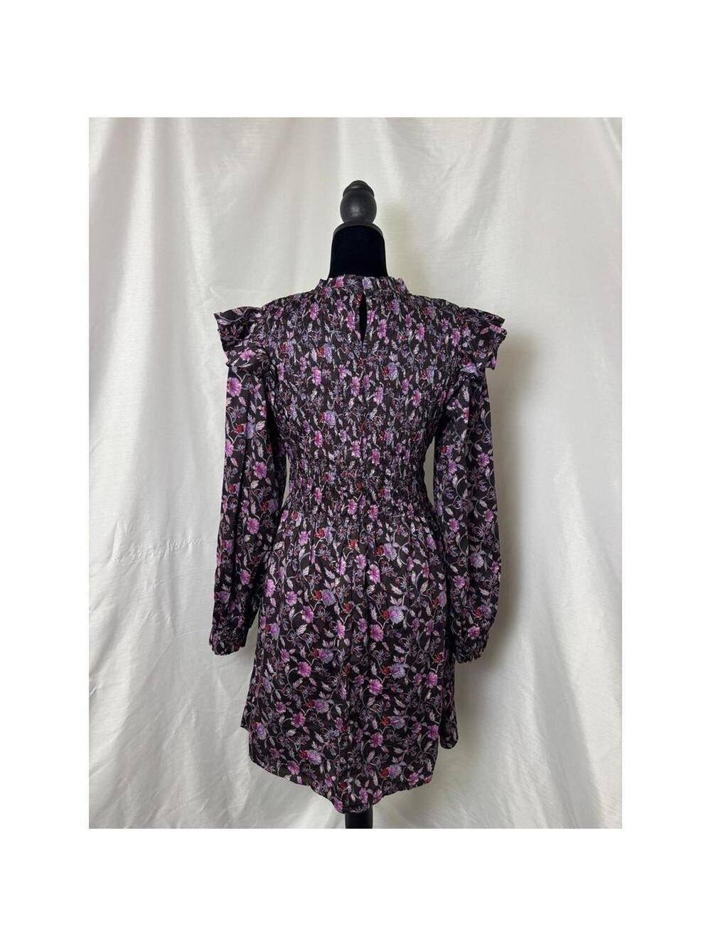 Gap Floral Smocked Mini Dress Purple Pink Ruffle Long Sleeve Cotton Blend Small - Picture 3 of 7